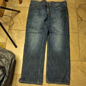 Axist Premium Denim Mens Straight Leg Jeans Blue Medium Wash 38x30